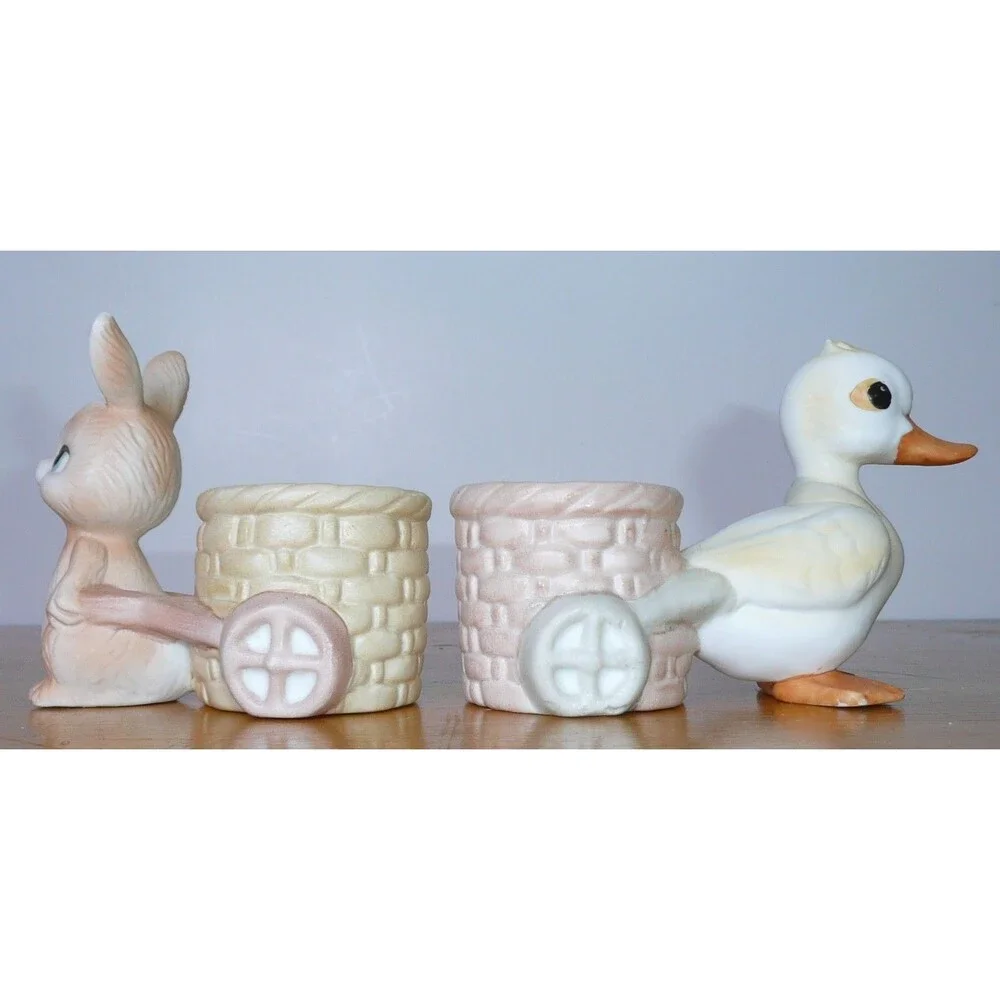 Lot 2 Easter Votive Candle Holder Bunny + Duck with Cart Basket Price Products